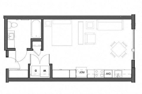 Floor plan for studio, 1 bath, 540 sqft